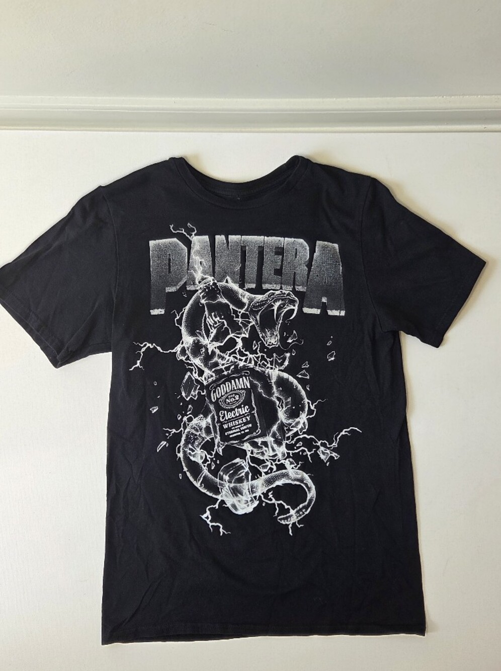 Pantera Goddamn Electric Snake Whiskey Black Heavy Metal Band Tee Mens S